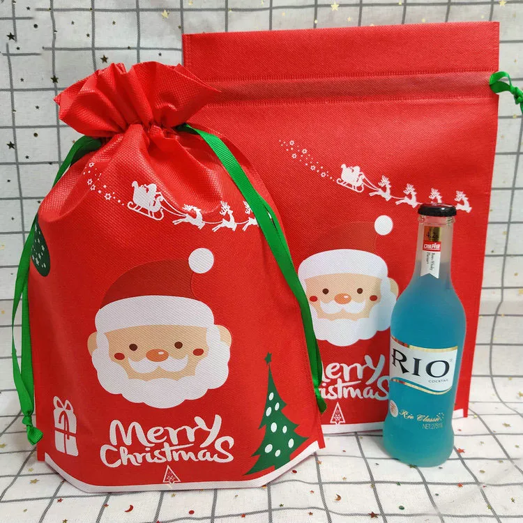 Custom Personalized Merry Christmas Non-woven Drawstring Bags Tote Bags