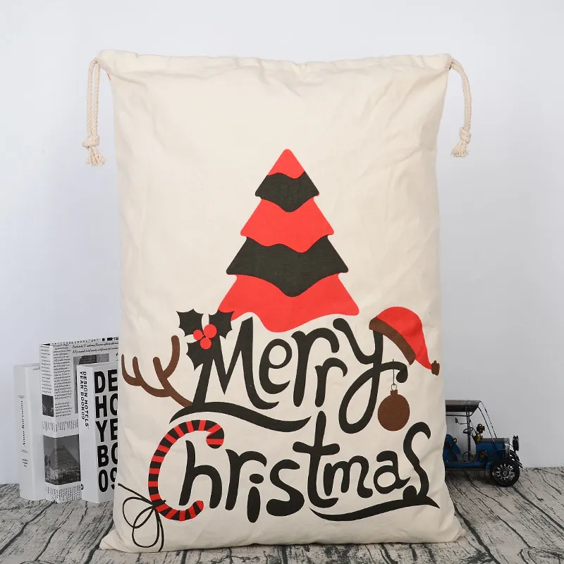 Weihnachtsgeschenkbeutel – Weihnachtsmann Baumwollbeutel mit Kordelzug