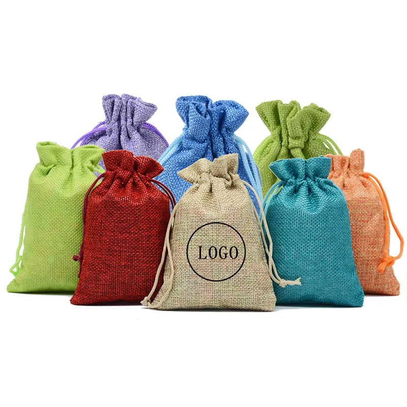 Bunter Beutel aus leinenähnlichem Stoff – Weihnachts-Geschenkbeutel mit Kordelzug KY-LB22082609-26