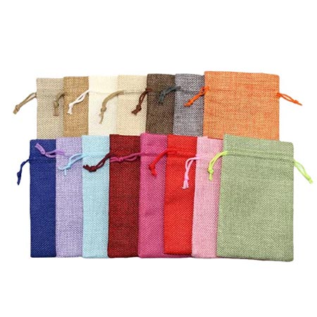 Colourful Linen Like Fabric Pouch, Christmas Gift DrawString Bag