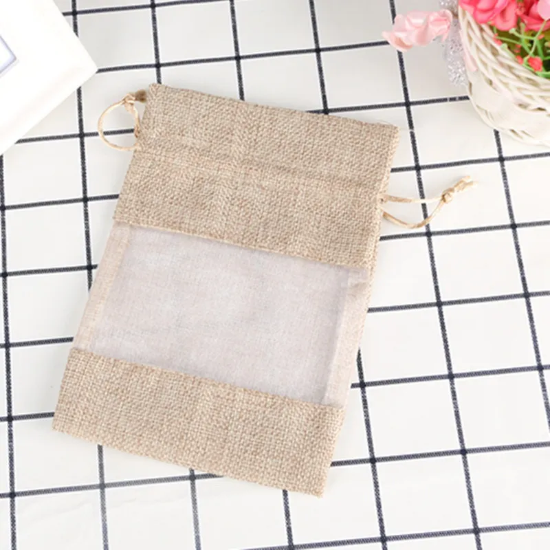 Linen Cosmetics/Gift Display Bags with Clear PVC Window KY-LB22082703-2