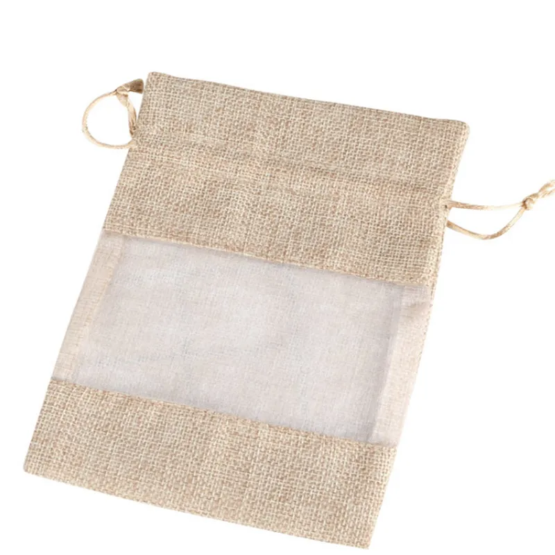 Linen Cosmetics/Gift Display Bags with Clear PVC Window KY-LB22082703-3