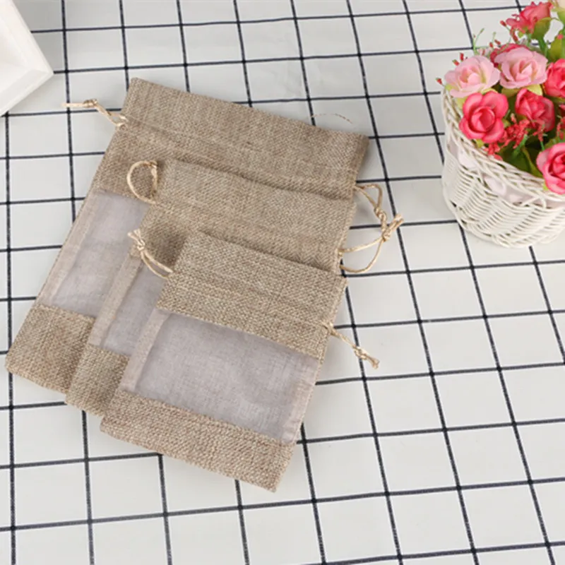 Linen Cosmetics/Gift Display Bags with Clear PVC Window KY-LB22082703-6