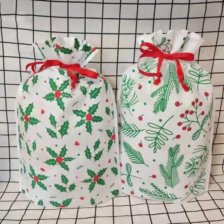 Custom Personalized Merry Christmas Non-woven Drawstring Bags Tote Bags KY-T1NB24101301-12