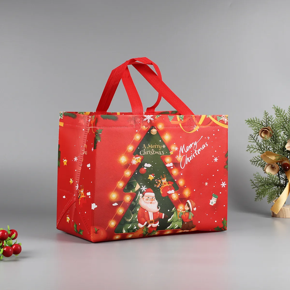 Custom Personalized Merry Christmas Non-woven Drawstring Bags Tote Bags KY-T1NB24101301-26