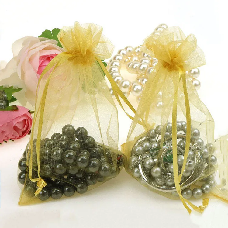 Black Organza Drawstring Bag with Lace Edge | Custom Logo | for Jewelry & Cosmetics KY_OB22080706-13