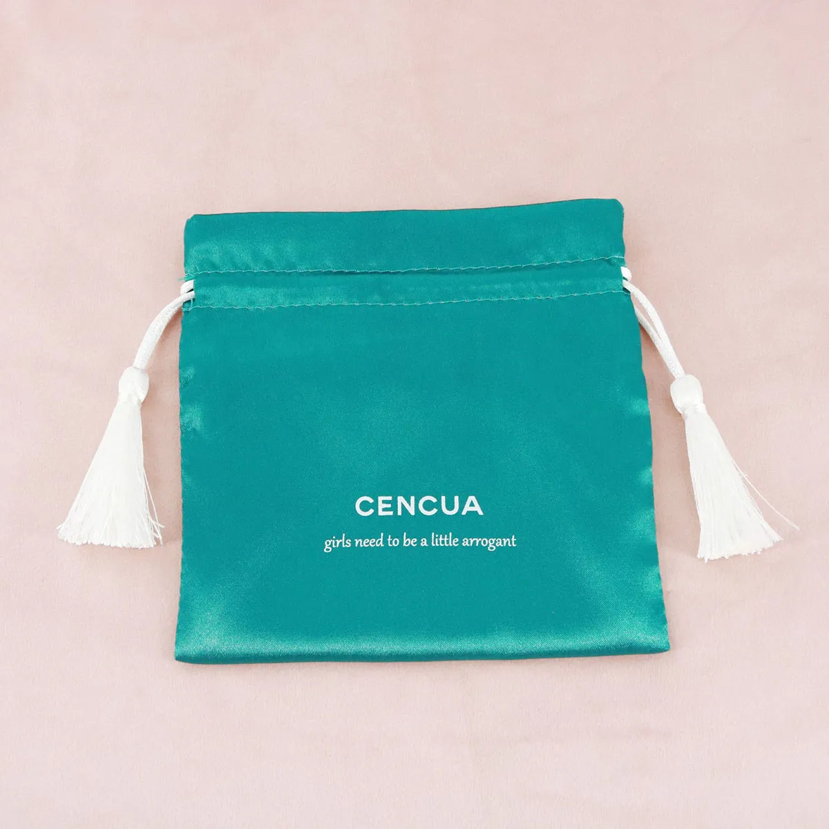 Green Satin Drawstring Bag with Tassels | Velvet-Like Texture | Custom Logo for Jewelry Packaging KY-SB202092101-3