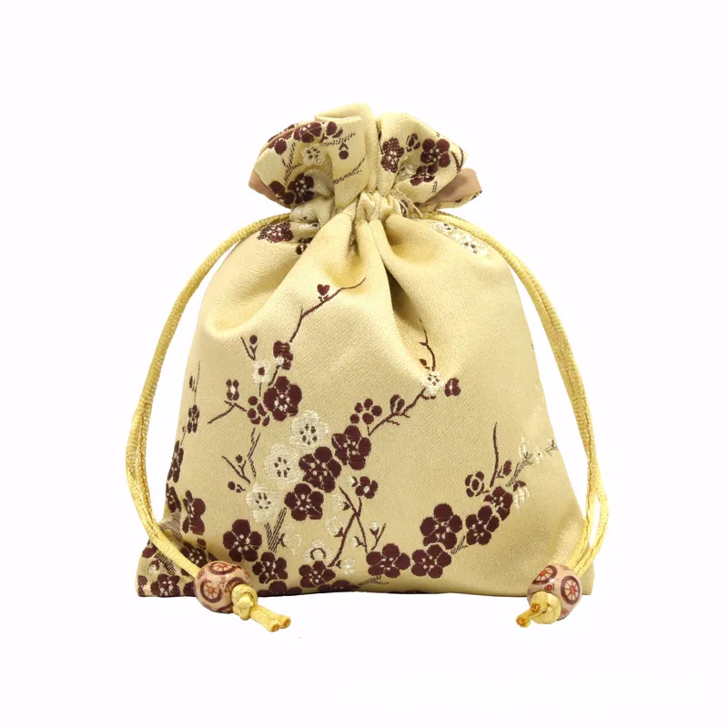 Brocade Drawstring Bag with Plum Blossom Pattern | Traditional Chinese Silk Fabric | Custom Logo for Jewelry & Gifts