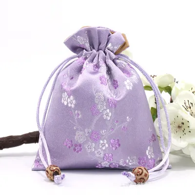 Brocade Drawstring Bag with Plum Blossom Pattern | Traditional Chinese Silk Fabric | Custom Logo for Jewelry & Gifts KY-SB202092109-3