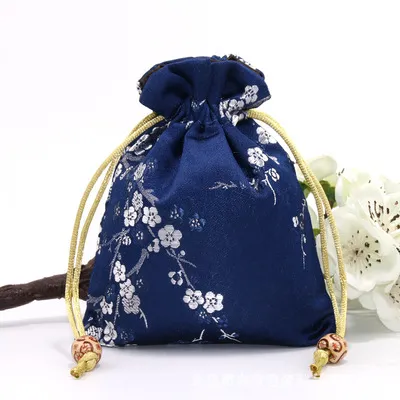 Brocade Drawstring Bag with Plum Blossom Pattern | Traditional Chinese Silk Fabric | Custom Logo for Jewelry & Gifts KY-SB202092109-4