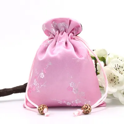 Brocade Drawstring Bag with Plum Blossom Pattern | Traditional Chinese Silk Fabric | Custom Logo for Jewelry & Gifts KY-SB202092109-5