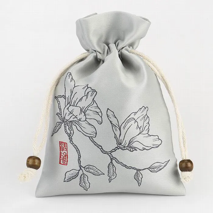 Sac à cordon en satin personnalisé, différentes tailles et designs, usine de fabrication   KY-SB22072605-4