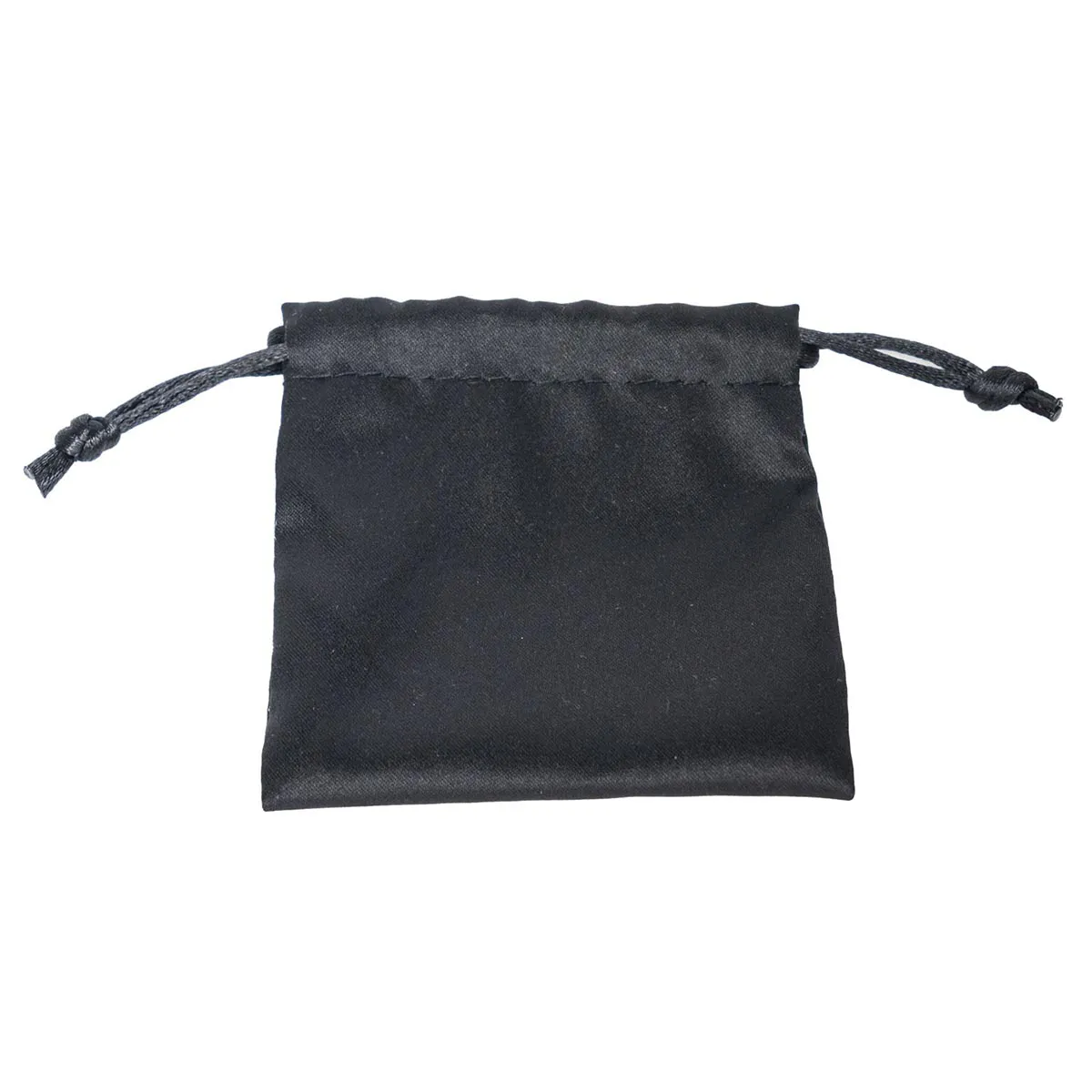 Schwarzer Satin Drawstring Beutel mit gewebtem Etikett | Individuelles Logo über Tag | Umweltfreundlicher Schmuckbeutel KY-SB24070501-2