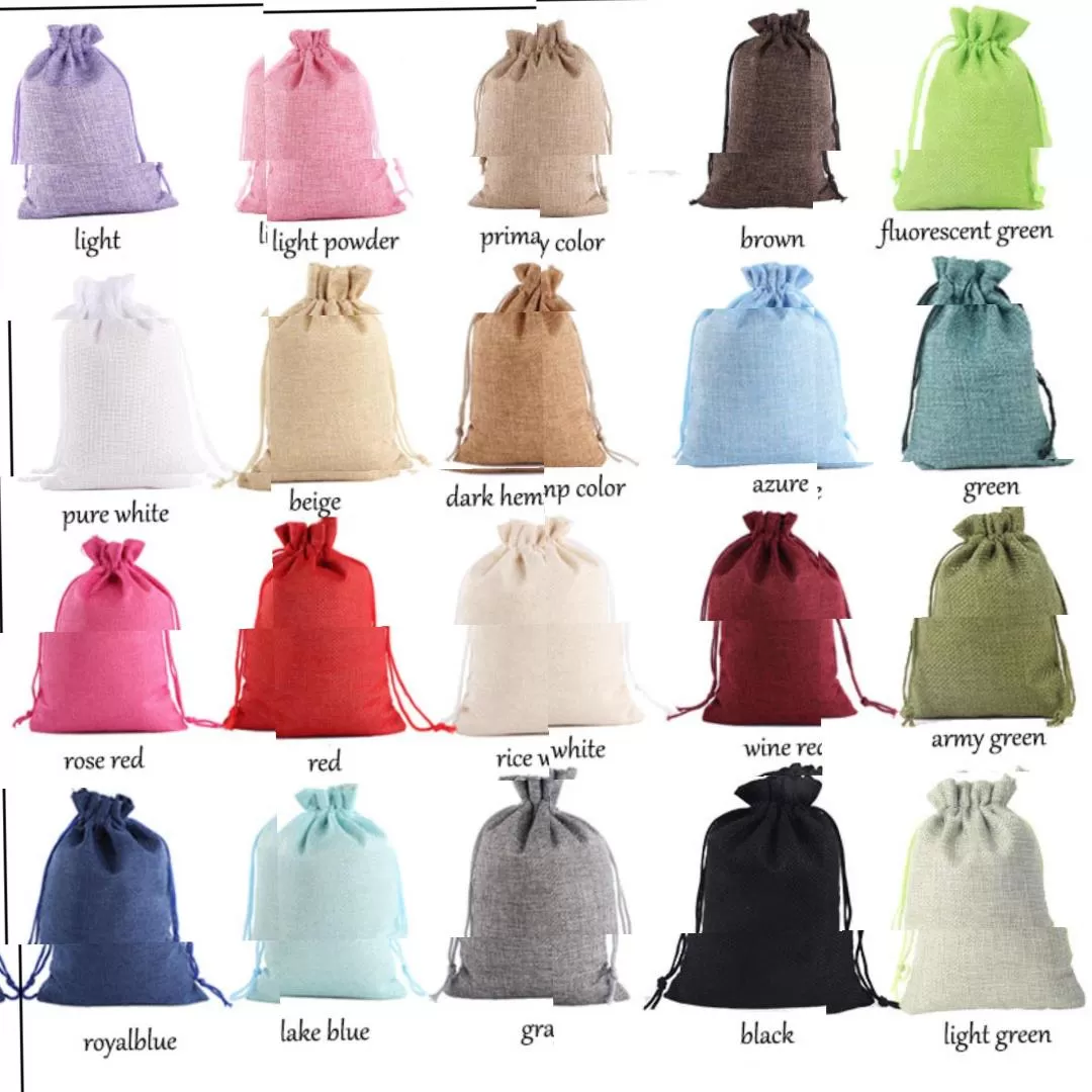 Custom Eco-Friendly Linen drawstring Bags / Pouches with Jute Cord， Customizable in various colors